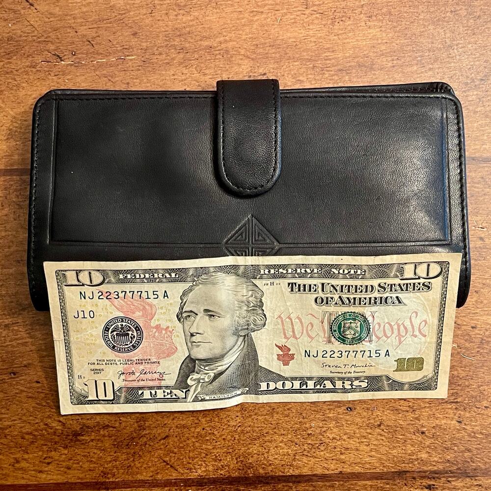 Vintage 90s Black Geniune Soft Leather Wallet Designed for Checkbook & Cards C21 - Picture 2 of 9
